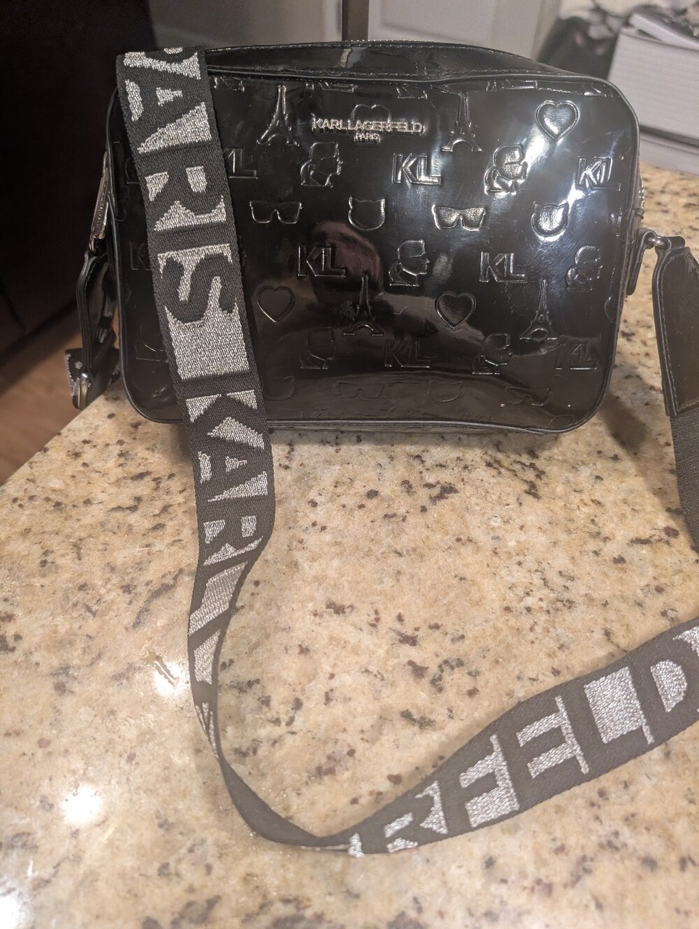 Karl Lagerfeld Black Embossed Paris Maybelle Crossbody Bag
